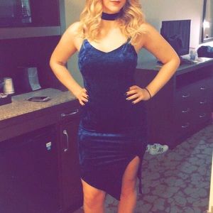 Blue crushed velvet dress